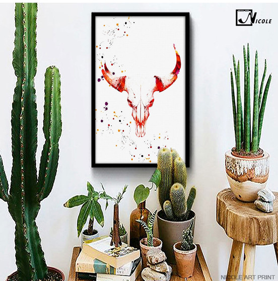 Deer Skull Nordic Art Canvas Poster Minimalist Painting Watercolor Abstract Wall Picture Print Modern Home Room Decoration