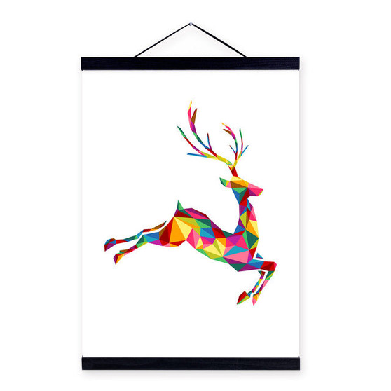 Abstract Geometric Animals Deer Wooden Framed Canvas Paintings Girl Room Nordic Home Decor Wall Art Print Pictures Poster Scroll
