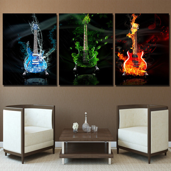 HD Printed 3 panel canvas art music guitar painting wall art livingroom decoration cuadros poster picture Free shipping/ky-355