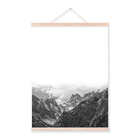 Minimalist Typography Quotes Mountain Landscape Wooden Framed Posters Nordic Wall Art Pictures Home Decor Canvas Painting Scroll