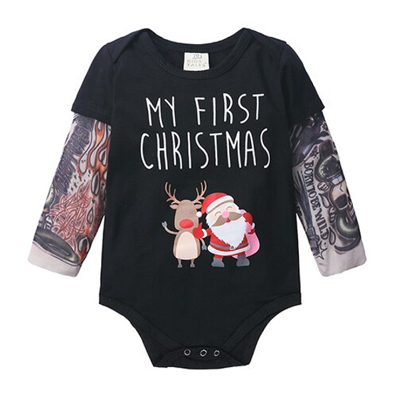 Baby Boys Romper Long Sleeve Tattoo Print