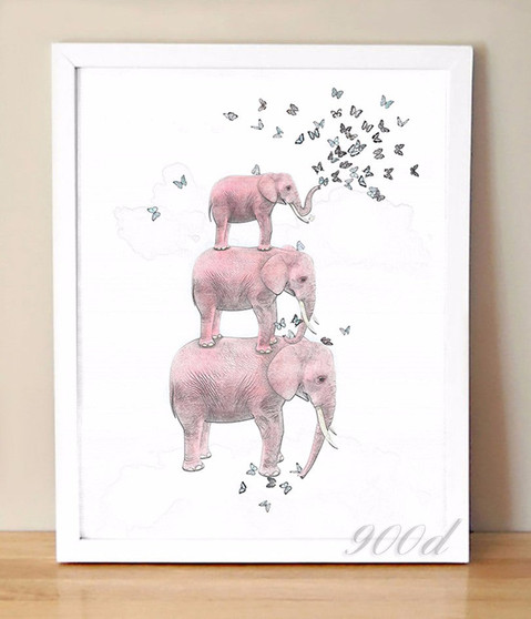 Elephant with Butterfly Sketch Canvas Art Print Painting Poster,  Wall Pictures for Home Decoration, Home Decor Ye15-3