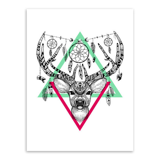 Geometry Triangle Animals Canvas Art Print Painting Poster, Wall Picture for Home Decoration, Wall Decor QS0027