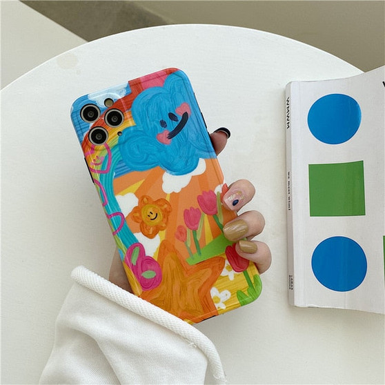 Ins Cute Cartoon Graffiti Oil Painting Phone Case For iPhone 11 Pro Max Xr X Xs Max