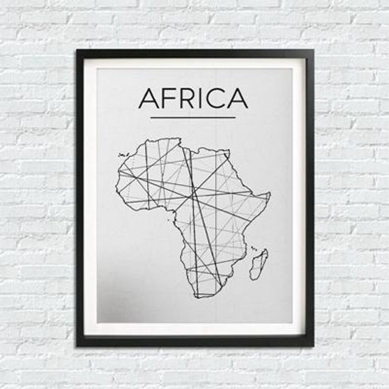 Africa Map Wall Art Canvas Poster Print Modern Black And White Minimalist