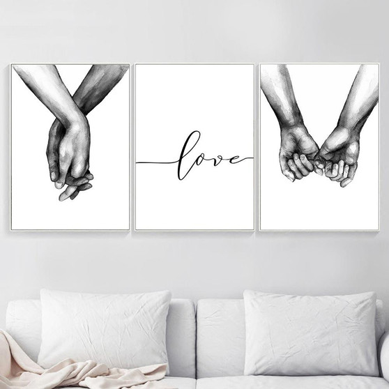 Love Poster Couple Holding Hands Painting Black And White Wall Art Canvas !