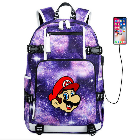 Super Mario fashion usb charging canvas Laptop Backpack