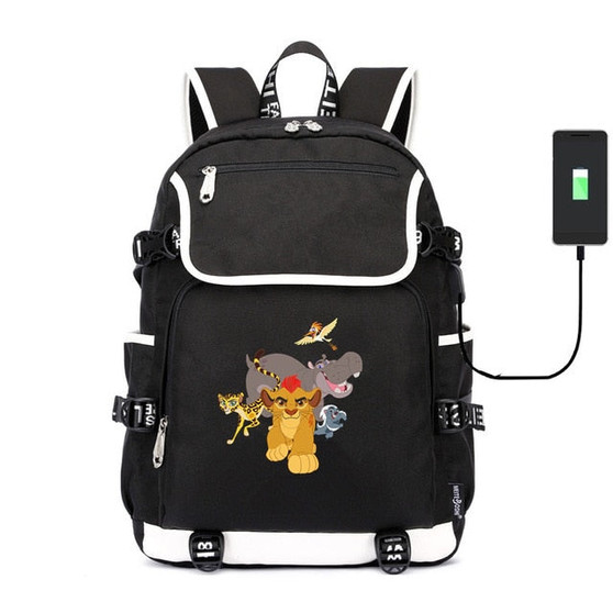 Cute movie The Lion King Simba  USB charge canvas Backpack