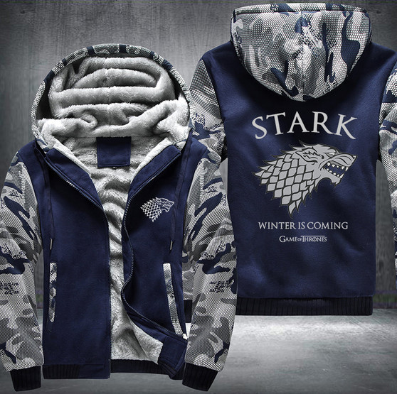 STARK Winter is coming game of thrones Printing Pattern Thicken Fleece Zipper Blue Camo Hoodies Jacket