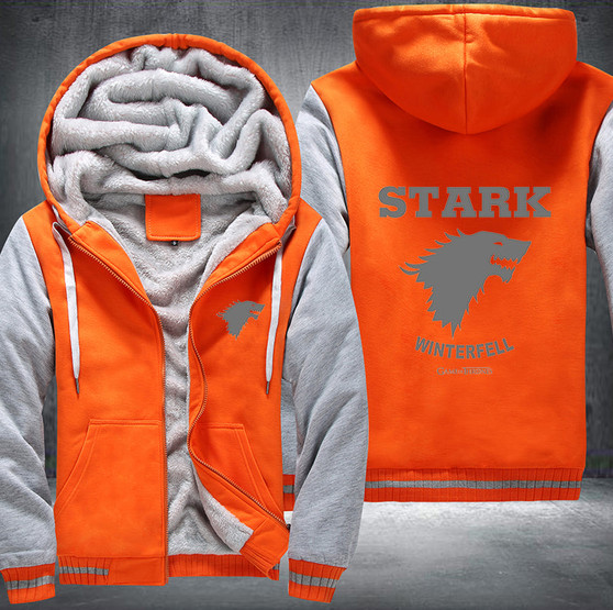 STARK winterfell game of thrones Printing Pattern Thicken Fleece Zipper Orange Grey Hoodies Jacket