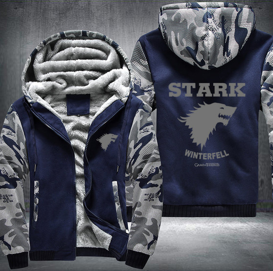 STARK winterfell game of thrones Printing Pattern Thicken Fleece Zipper Blue Camo Hoodies Jacket