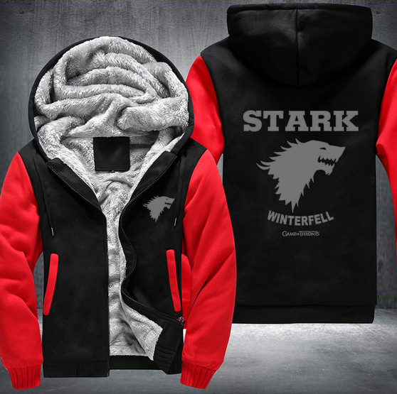 STARK winterfell game of thrones Printing Pattern Thicken Fleece Zipper Black Red Hoodies Jacket