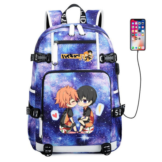 Haikyuu!! Karasuno Koukou Hinata Shoyo usb charging canvas shoulder Backpack