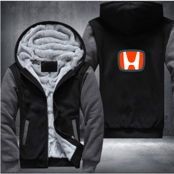 Honda Printing Pattern Thicken Fleece Zipper Grey Hoodies Jacket