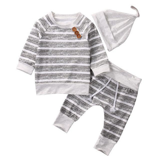 3pcs!! Baby Clothing Sets Autumn Baby Boys Clothes Infant Baby Striped Tops T-shirt+Pants Leggings 3pcs Outfits Set