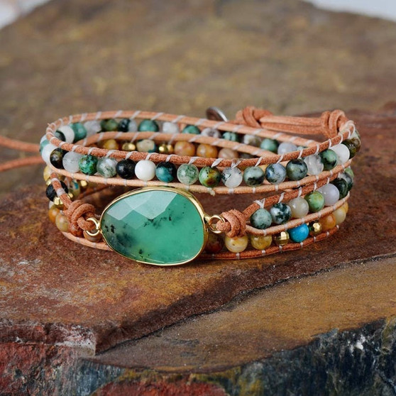 Natural Stones Charm Wrap Handmade Boho Bracelet