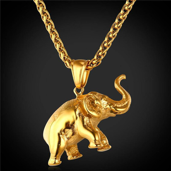 Elephant Charms Necklace  Jewelry Gift Stainless Steel/18K Real Gold Plated Chain Pendant Necklace Men/Women GP1815