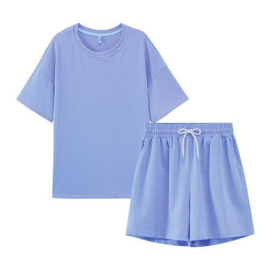 Tracksuits Two Peices Set Leisure Outfits Cotton Oversized t-shirts High Waist Shorts Candy Color