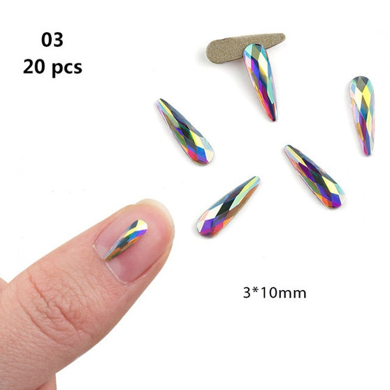 20 pcs Crystal AB Teardrop Nail Crystals Stones Drop Shape Flat Back Rhinestones For Glass 3D Nails Design Art Decorations