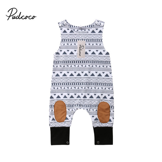 2019 Baby Summer Clothing Newborn Baby Boys Girl Romper Sleeveless Jumpsuit Outfits Patchwork Clothes Geometric Print Playsuit