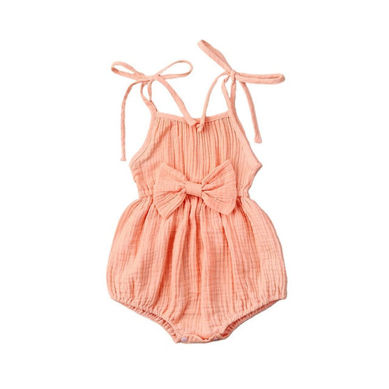 2020 Baby Summer Clothing  Newborn Baby Girl Cute Clothes Srap Romper Cotton Linen Solid Jumpsuit Bowknot Outfits Set Soft