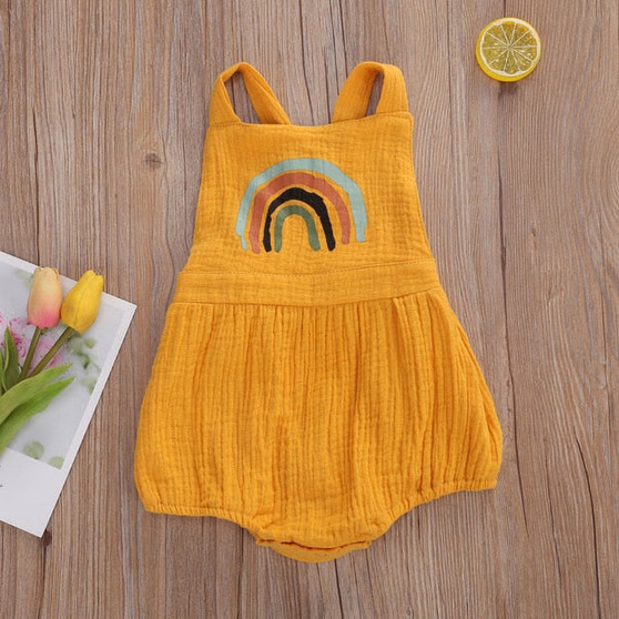Cute Newborn Baby Rainbow Printed Romper Infants Clothes Toddlers Kids Suspenders Jumpsuits