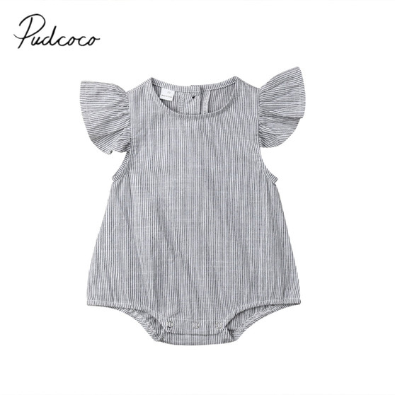 2019 Brand New Newborn Infant Kids Baby Girl Boy Romper Petal Sleeveless Striped Cotton Jumpsuit Playsuit Summer Clothes 0-18M