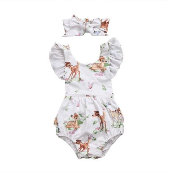 Fashion 2018 Newborn Toddler Infant Baby Girls Deer Ruffles  Romper Jumpsuit Clothes Outfits