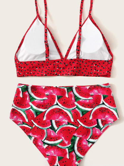 Watermelon Print Bikini Split Swimsuit