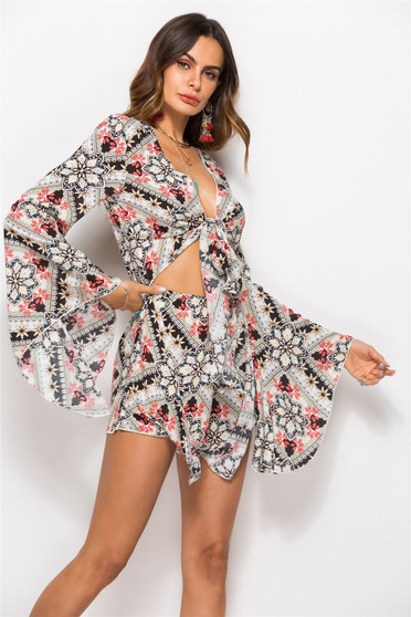 Boho Sexy V-neck Casual Holiday Print Jumpsuit