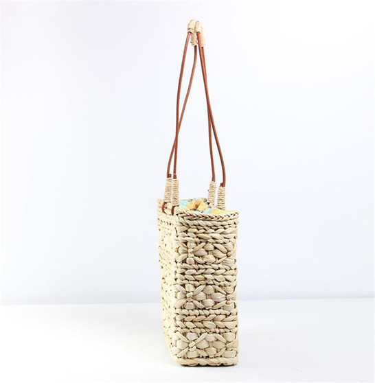 Handmade Woven Handbag Fashion Rattan Bag Cowhide Handle Design Retro Shoulder Bag