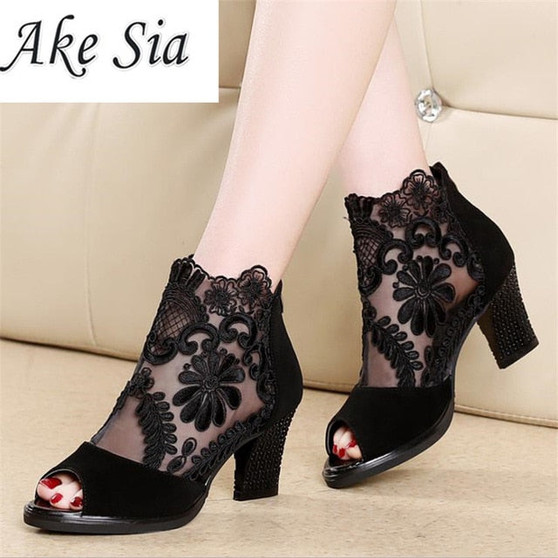 Summer mesh Peep Toe sandals sexy heels women shoes