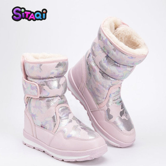 Girls shoes Pink Boots Kids snow boot winter with warm fur