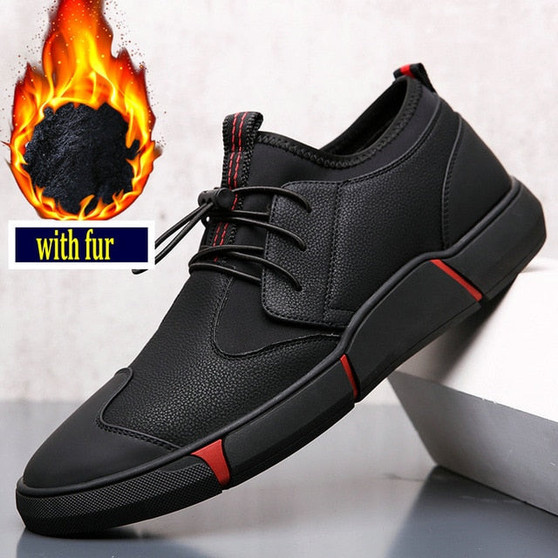 Black Men's leather casual shoes Fashion Sneakers