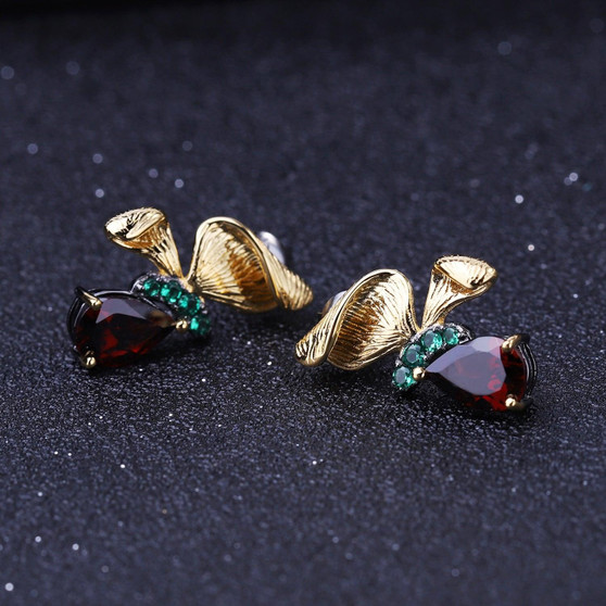 Garnet Gemstone Handmade Butterfly Stud Earrings