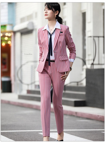 Striped Two-piece Set Blazer Pants Suits