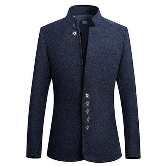Business Casual Stand Collar Male Blazer Slim Fit Mens Blazer Jacket