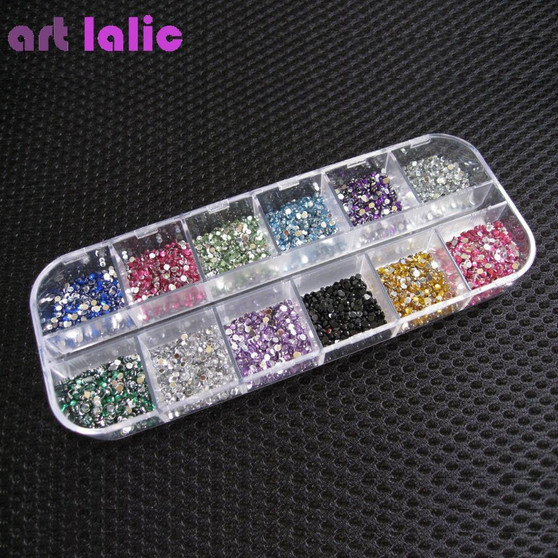 New 3000pcs Mix 12 Color 1.5mm Circle Beads Nail Art Rhinestones Glitters Nail Art Gems Decoration