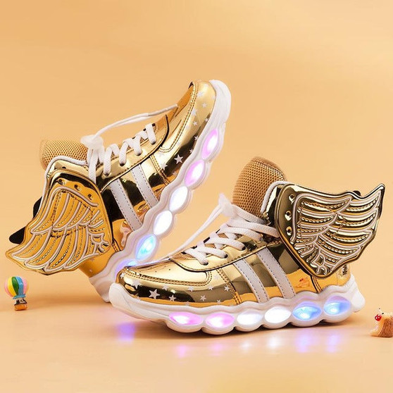 Kids Boots Luminous Wing Sneakers Boy Girl LED Light Up Shoes