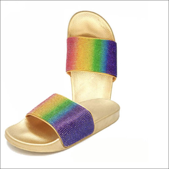 Rainbow Crystal Slide Sandals