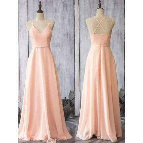 Pearl Pink Spaghetti Straps Chiffon Bridesmaid Dresses Long Prom Dresses