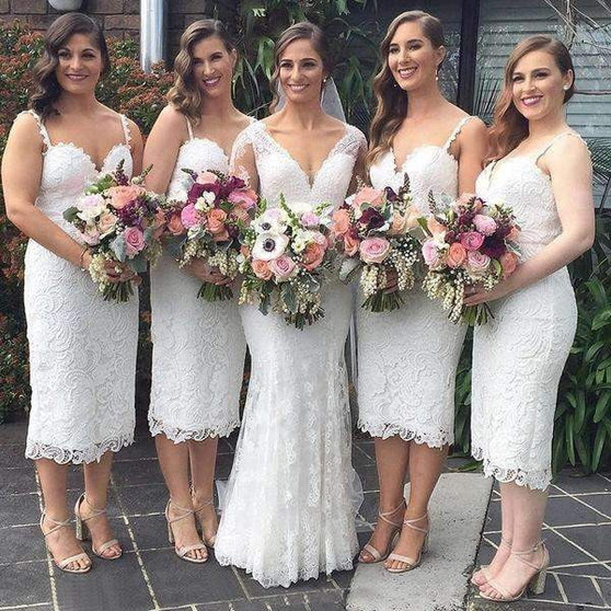 Sexy White Sweetheart Lace Bridesmaid Dresses Affordable Prom Dresses
