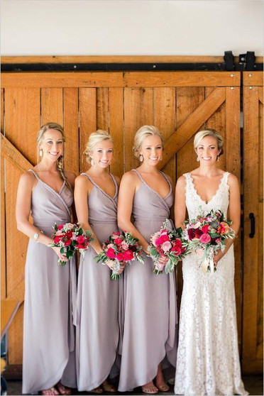 Simple Sleeveless V Neck Chiffon Prom Dresses Inexpensive Bridesmaid Dresses