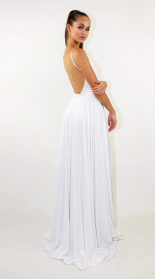 Simple Chiffon Lace Halter Prom Dress with Split Side Long Party Dress P891