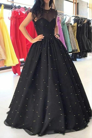 Sparkly Black Sweetheart Ball Gown Sleeveless With Beading Prom Dress P747