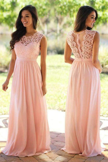 Pink Jewel Neck Sleeveless Prom Dress,A Line/Princess Appliques Evening Dress OMP39