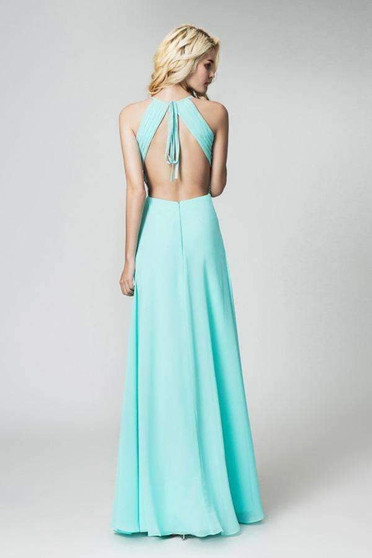 Mint A Line Floor Length Halter Sleeveless Open Back Side Slit Prom Dress,Party Dress P523