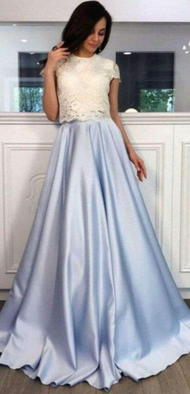 Charming A Line Round Neck Appliques Satin Prom Dresses P637