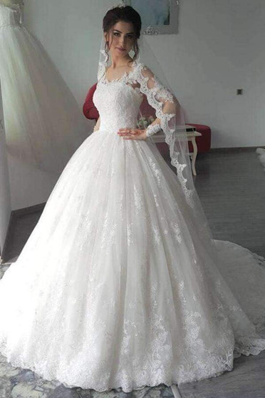 Charming Sweetheart Long Sleeves Wedding Dress Lace Ball Gown Wedding W560