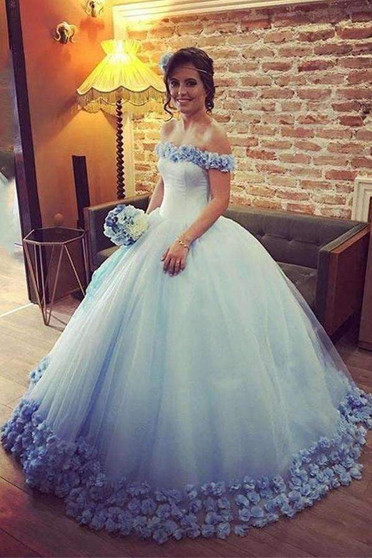 Gorgeous Off the Shoulder Tulle Ball Gown Long Wedding Dresses W373